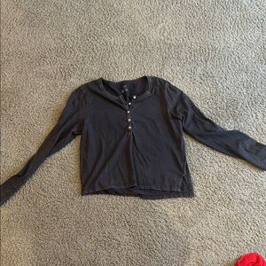 aerie Girls' Long-Sleeve Black Henley Top